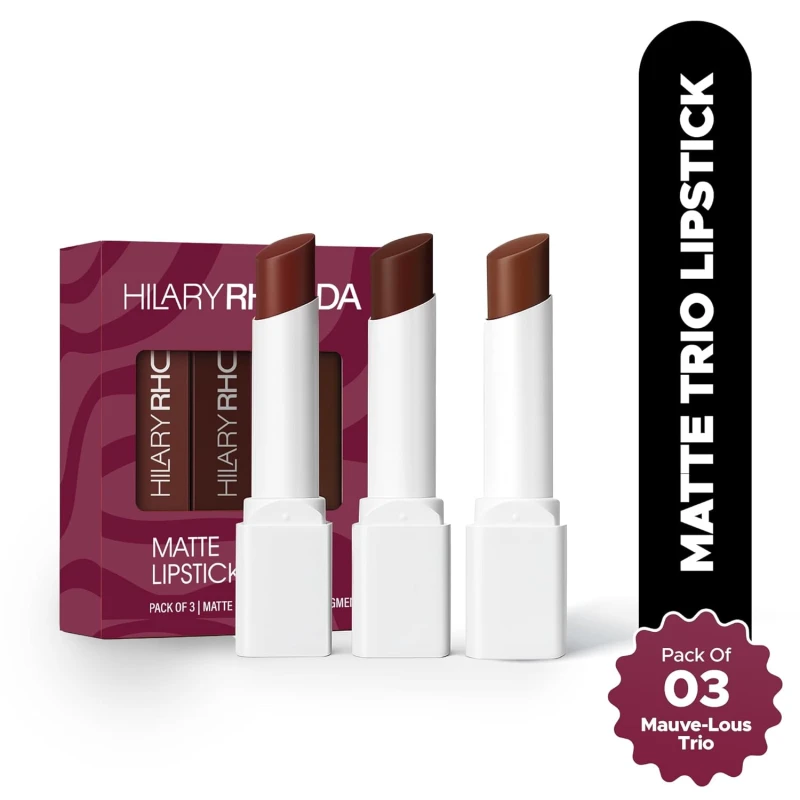 Hilary Rhoda Matte Trio Lipstick | Matte Finish & Long Lasting Lipstick | Pack of 3 Lipsticks | Highly Pigmented & Glides Smoothly | Vegan & Cruelty-Free - (Mauve-lous Trio, 3g x 3U) thumbnail 2